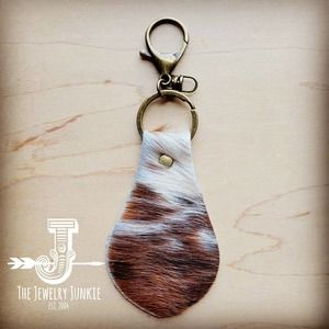 Leather Keychain Brindle Hair on Hide Brown Cream